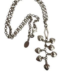 Vintage Necklace 925 Sterling Silver  Chain Hearts Dangle  Italy 16.5"